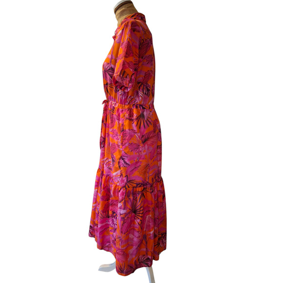 Vilagallo pink and orange tropical floral short sleeve tiered maxi dress L - Picture 3 of 8